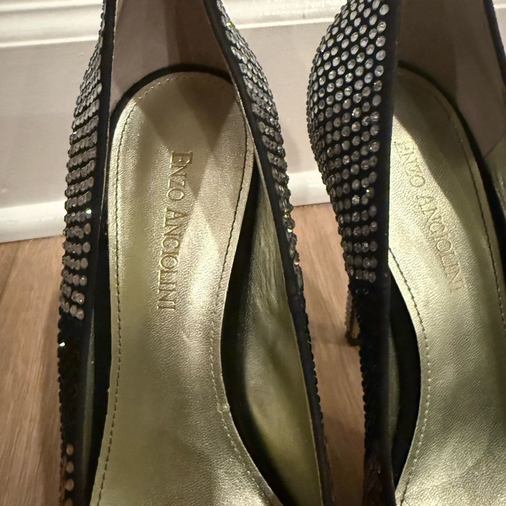 Enzo Angiolini Black, Gold and Silver Gem Studded Platform Heels - Picture 3 of 8